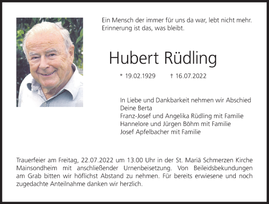 Anzeige von Hubert Rüdling von MGO