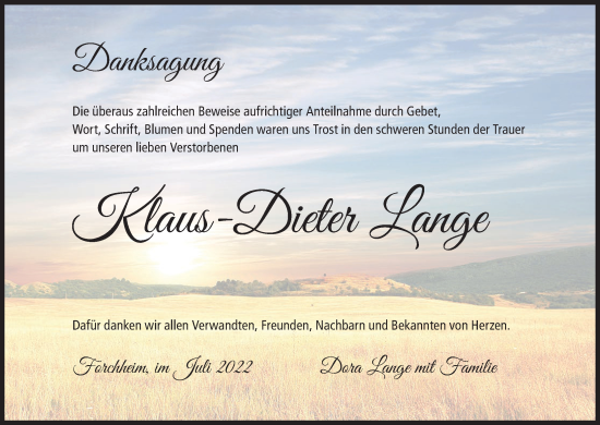Anzeige von Klaus-Dieter Lange von MGO