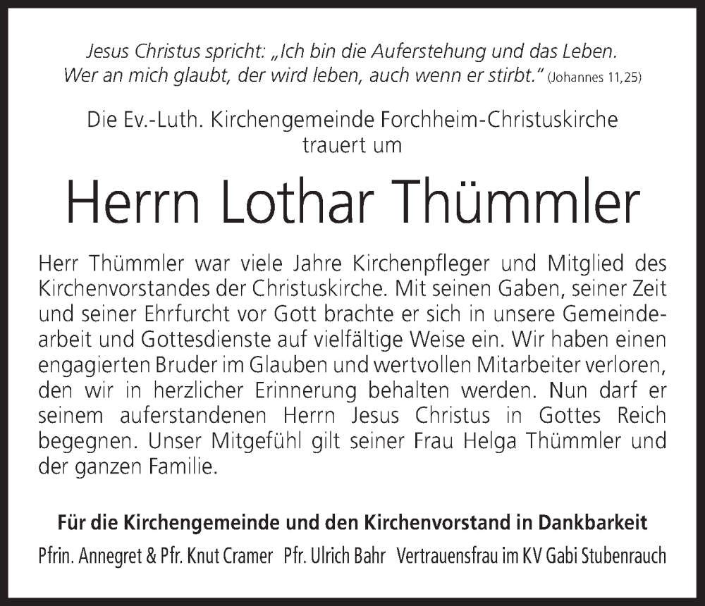  Traueranzeige für Lothar Thümmler vom 02.07.2022 aus MGO