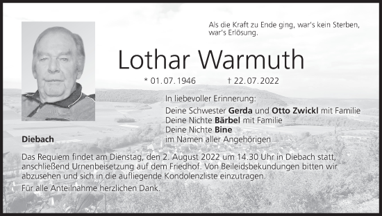 Anzeige von Lothar Warmuth von MGO
