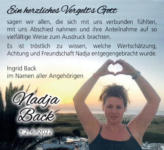 Anzeige von Nadja Back von MGO