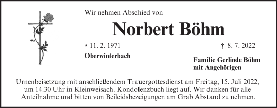 Anzeige von Norbert Böhm von MGO