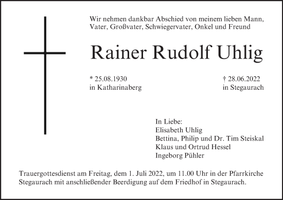 Anzeige von Rainer Rudolf Uhlig von MGO