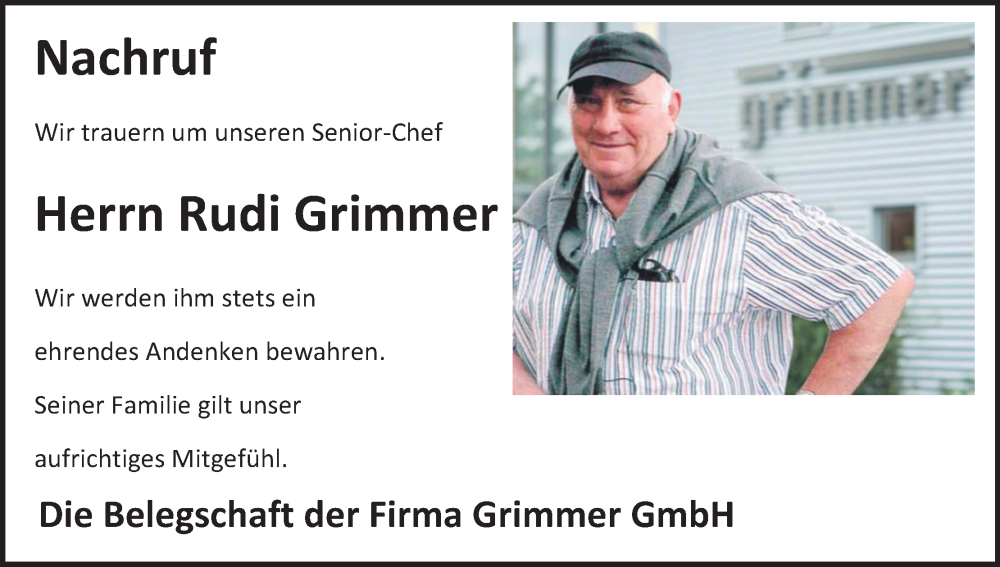  Traueranzeige für Rudi Grimmer vom 05.07.2022 aus MGO