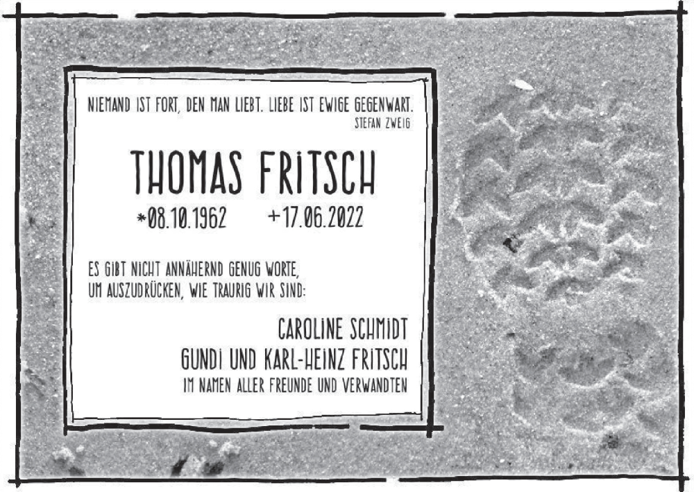  Traueranzeige für Thomas Fritsch vom 02.07.2022 aus MGO