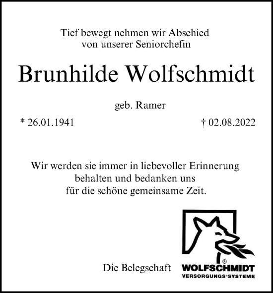 Anzeige von Brunhilde Wolfschmidt von MGO