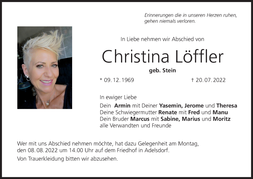  Traueranzeige für Christina Löffler vom 04.08.2022 aus MGO