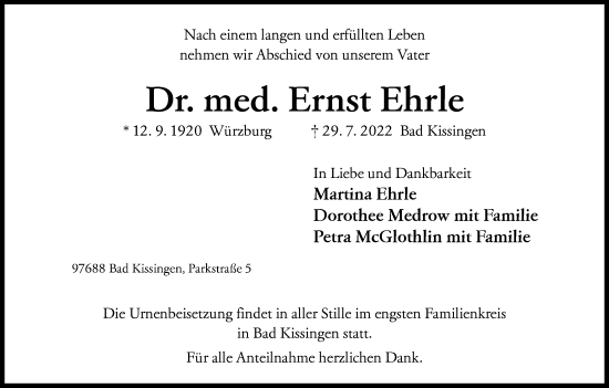 Anzeige von Ernst Ehrle von MGO