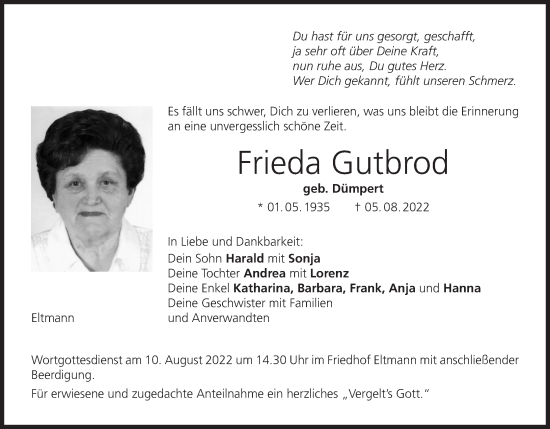 Anzeige von Frieda Gutbrod von MGO