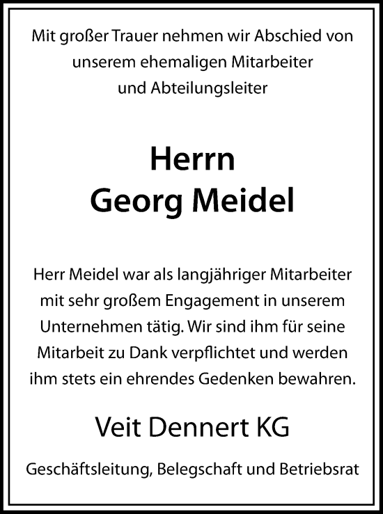 Anzeige von Georg Meidel von MGO