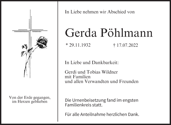 Anzeige von Gerda Pöhlmann von MGO
