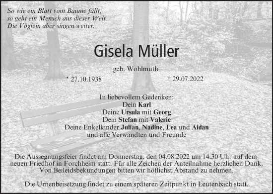 Anzeige von Gisela Müller von MGO