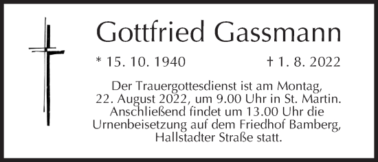 Anzeige von Gottfried Gassmann von MGO