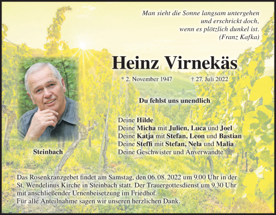 Anzeige von Heinz Virnekäs von MGO