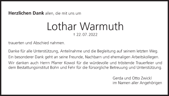 Anzeige von Lothar Warmuth von MGO