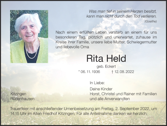 Anzeige von Rita Held von MGO