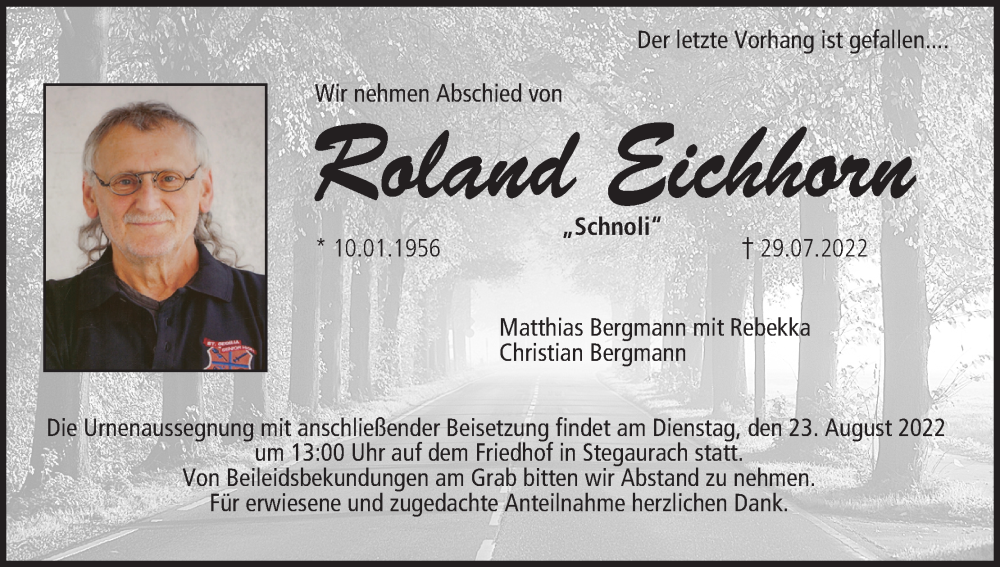  Traueranzeige für Roland Eichhorn vom 06.08.2022 aus MGO