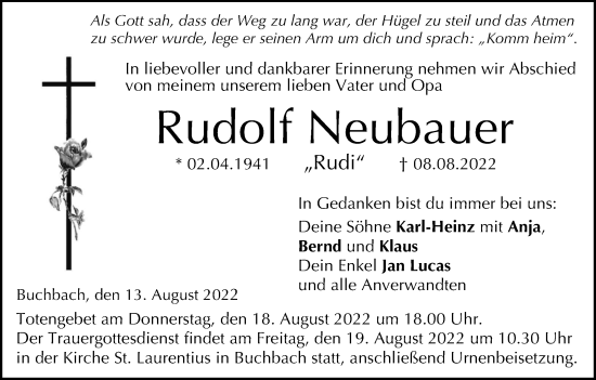 Anzeige von Rudolf Neubauer von MGO