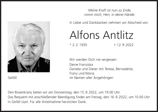Anzeige von Alfons Antlitz von MGO