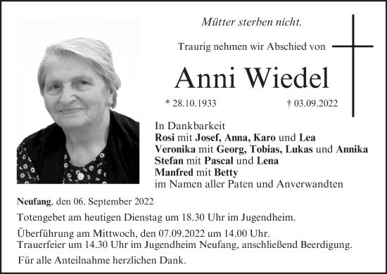 Anzeige von Anni Wiedel von MGO