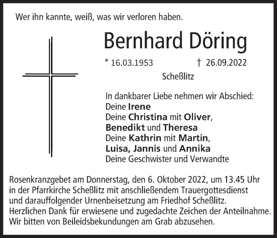 Anzeige von Bernhard Döring von MGO