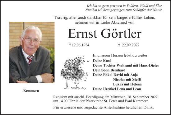 Anzeige von Ernst Görtler von MGO