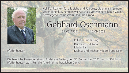 Anzeige von Gebhard Oschmann von MGO