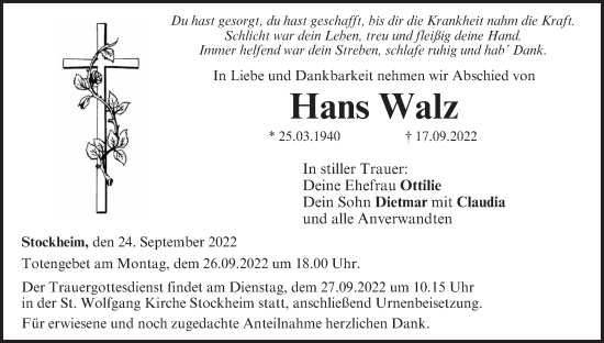 Anzeige von Hans Walz von MGO