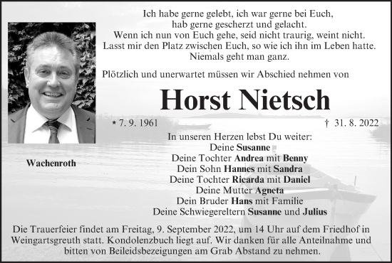 Anzeige von Horst Nietsch von MGO