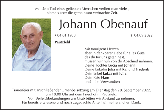 Anzeige von Johann Obenauf von MGO