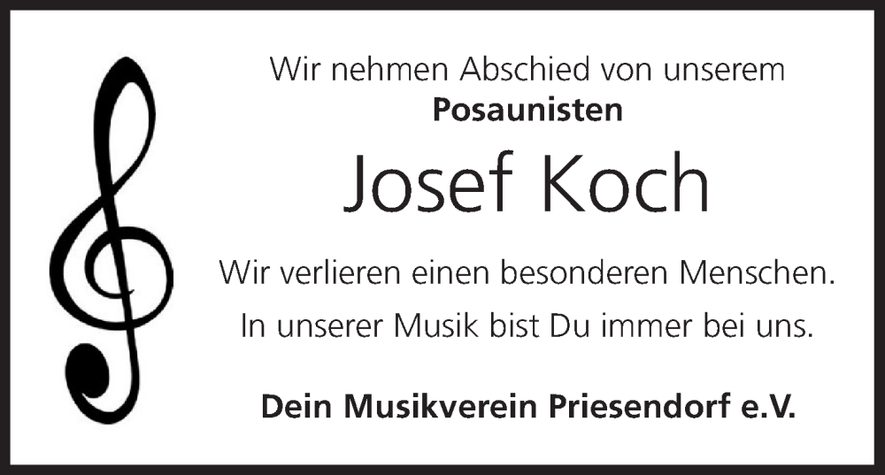  Traueranzeige für Josef Koch vom 31.08.2022 aus MGO