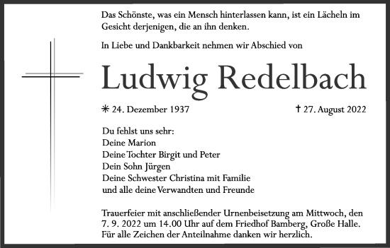 Anzeige von Ludwig Redelbach von MGO