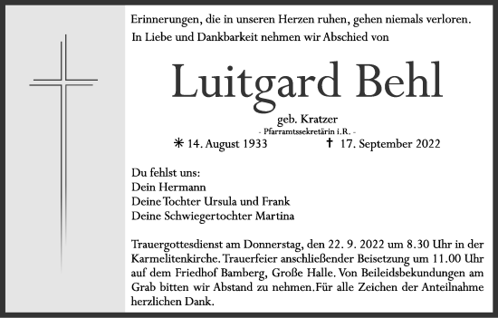 Anzeige von Luitgard Behl von MGO