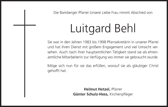 Anzeige von Luitgard Behl von MGO