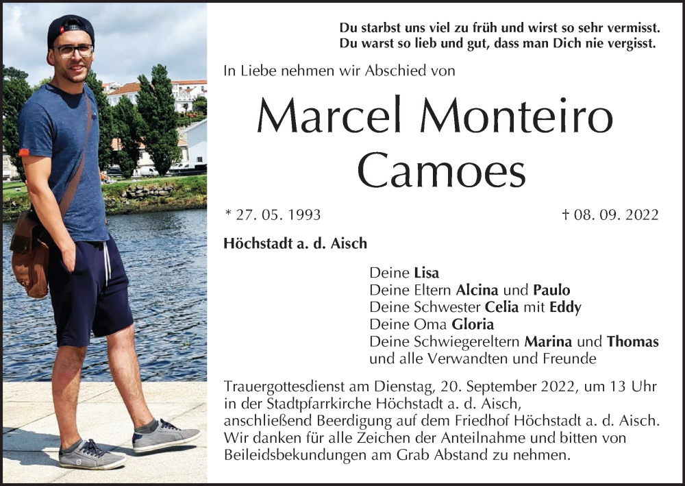  Traueranzeige für Marcel Monteiro Camoes vom 17.09.2022 aus MGO