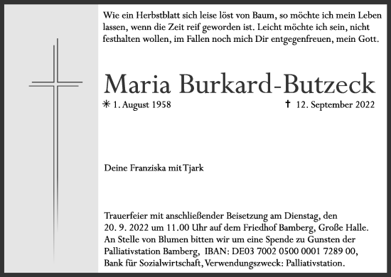 Anzeige von Maria Burkard-Butzeck von MGO