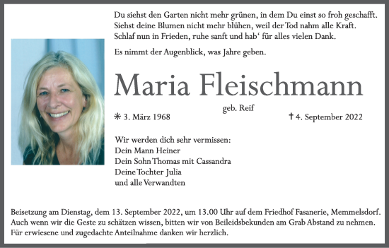 Anzeige von Maria Fleischmann von MGO