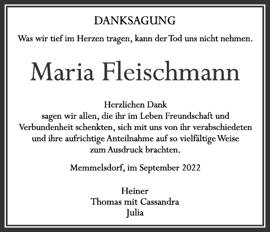 Anzeige von Maria Fleischmann von MGO