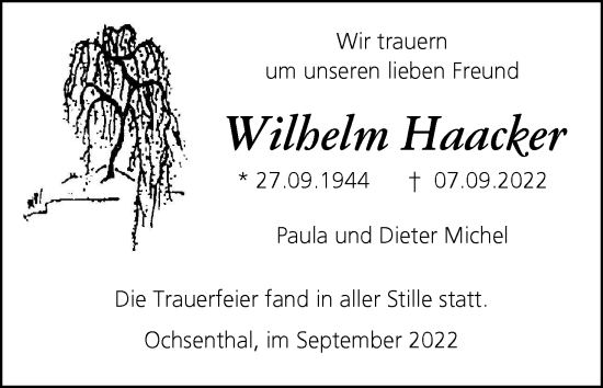 Anzeige von Wilhelm Haacker von MGO