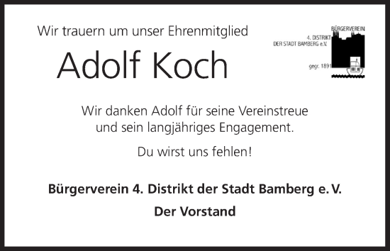 Anzeige von Adolf Koch von MGO