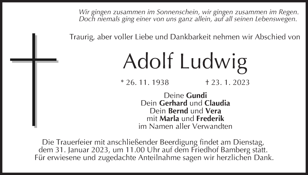  Traueranzeige für Adolf Ludwig vom 28.01.2023 aus MGO