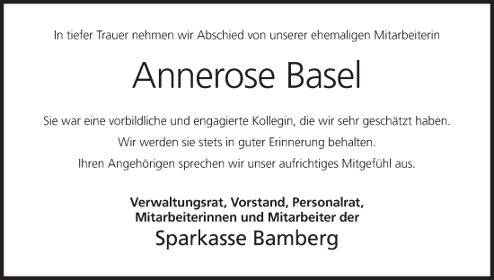 Traueranzeige von Annerose Basel