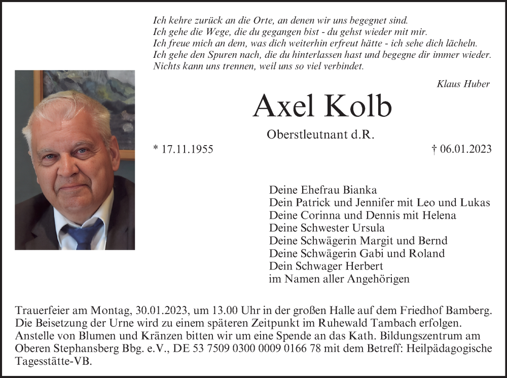  Traueranzeige für Axel Kolb vom 28.01.2023 aus MGO