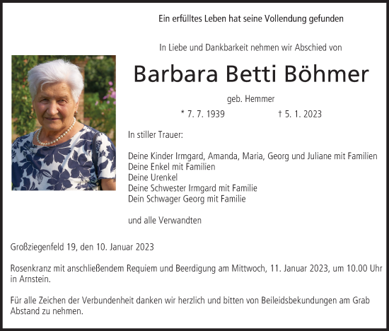 Anzeige von Barbara Betti Böhmer von MGO