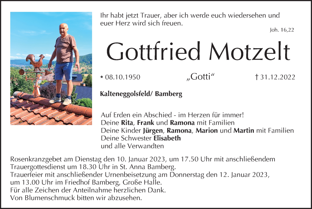  Traueranzeige für Gottfried Motzelt vom 07.01.2023 aus MGO