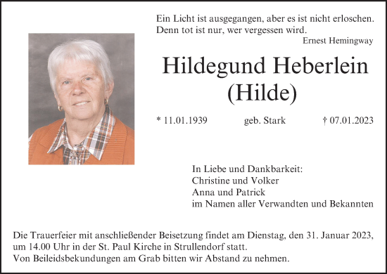Anzeige von Hildegund Heberlein von MGO