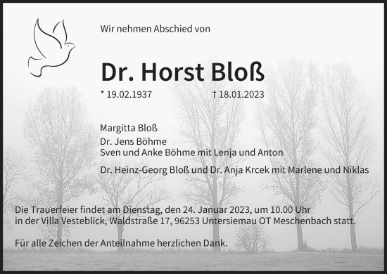 Anzeige von Horst Bloß von MGO