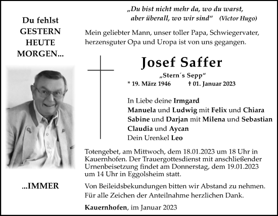 Anzeige von Josef Saffer von MGO