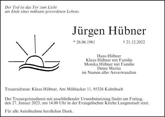 Anzeige von Jürgen Hübner von MGO