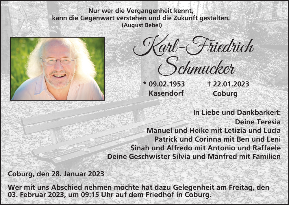  Traueranzeige für Karl-Friedrich Schmucker vom 28.01.2023 aus MGO
